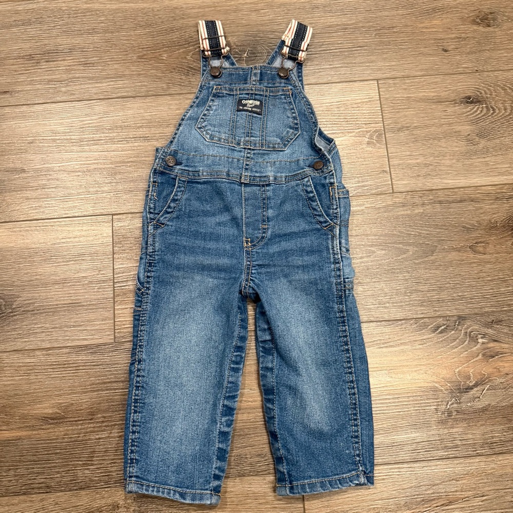 OshKosh B'gosh Denim Overalls with Striped Straps - Blue